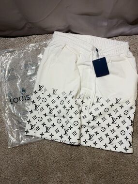 Louis Vuitton White Shorts with Black Monogram Panel